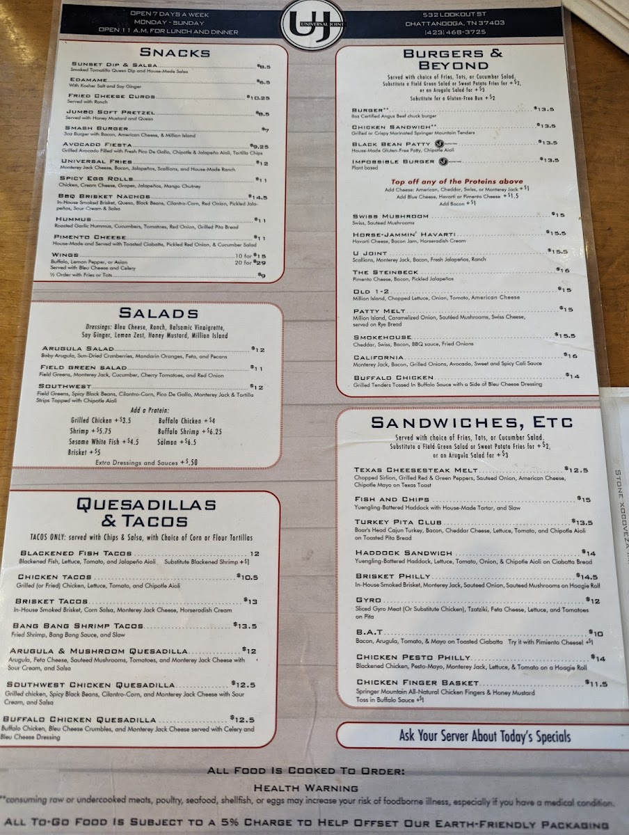 Menu Universal Joint Chattanooga-6